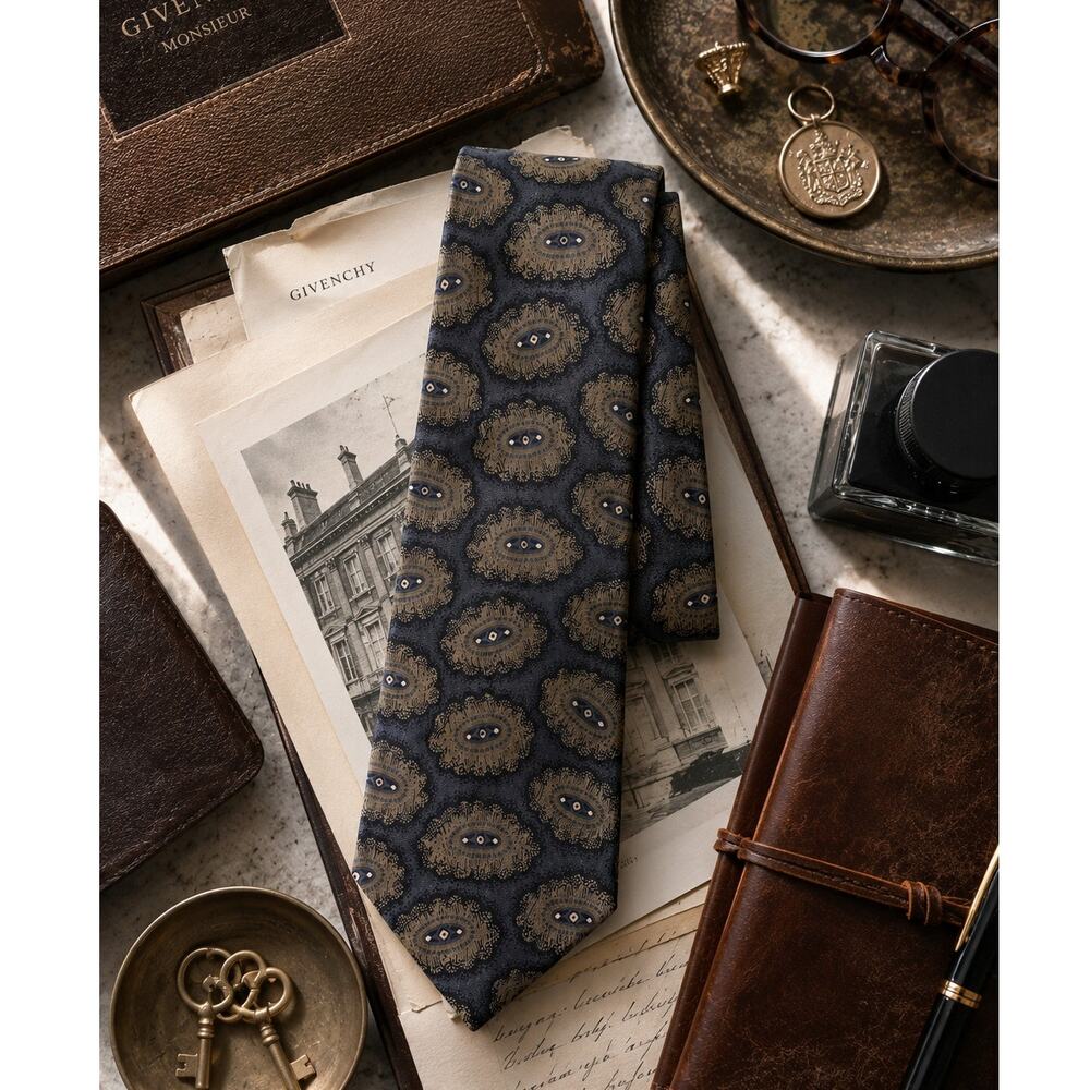 Vintage Givenchy Monsieur Silk Tie Blue Bronze Italian Luxury 90s 3.5" w